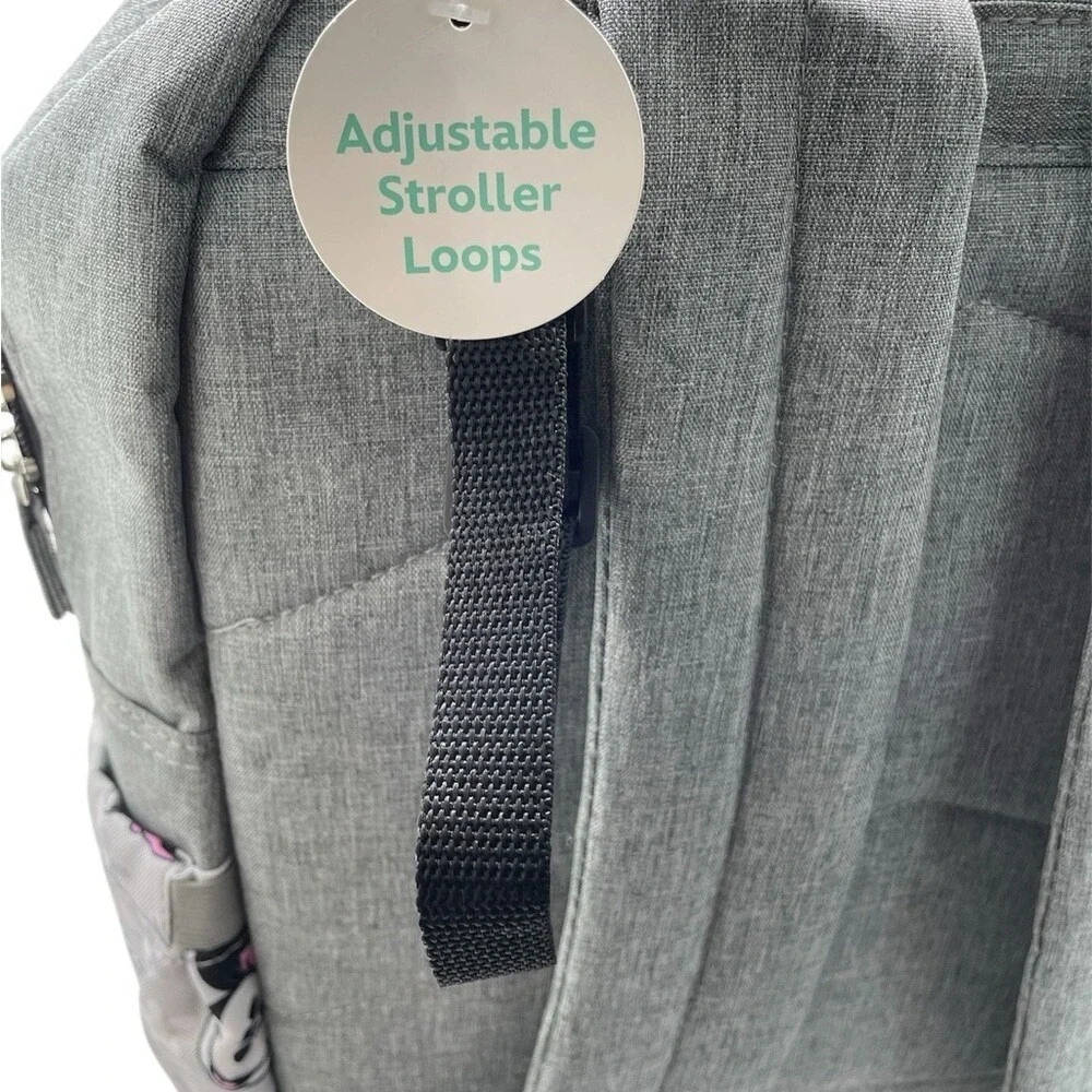 Disney Baby Minnie Mouse Diaper Bag Backpack Grey 13 Pockets Stroller Loops NWT‎